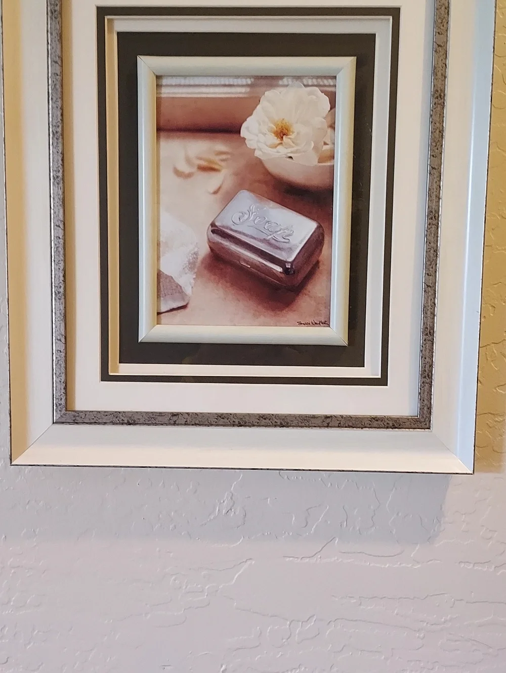 Kirklands Framed Floral Print for the bathroom white, cream, silver. Soft Vibe. - Picture 3 of 4